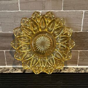 Vintage Federal Glass Company Elegant Amber Glass Petal Plate 9.25” Yellow Gold